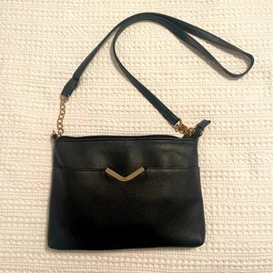 Classic, Black, Chic “leather” crossbody bag w/ gold detailing! Great condition!